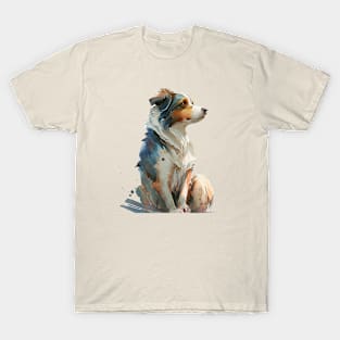 Watercolor sitting shepherd dog scene T-Shirt